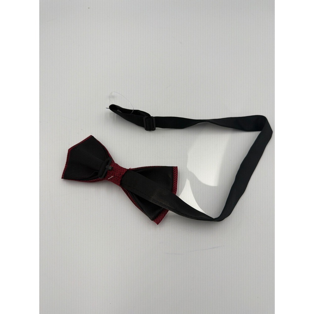 Burgundy Herringbone Pre-Tied Bow Tie Mens Adjustable Formal Neckwear Dark Red - Picture 3 of 3